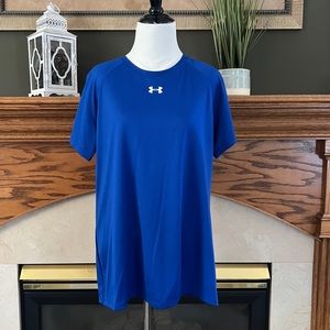 Under Armour Women's Royal Blue Loose Fit Heatgear Athletic Tee Shirt Sz. L‎